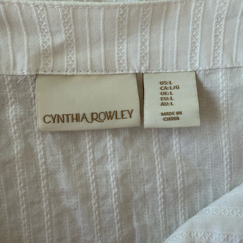 Cynthia Rowley White Sheer Striped Pom-Pom Trim Top | Size Large | Chic & Breezy - Picture 3 of 3